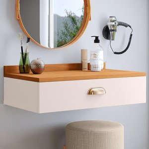 Penteadeira Gloss para Maquiagem Camarim com 1 Gaveta Puxador Concha Suspensa - Off White/ Cinamomo