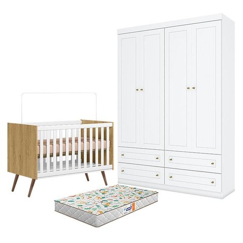 Berço Americano Q Encanto 3820 Retrô Freijó Toq Branco Acetinado - Qmovi E guarda Roupa Infantil Ame