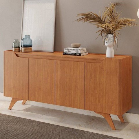 Buffet Aparador 100%MDF 4 Portas Pés em Madeira Maciça 180cm Grécia