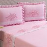 JOGO DE LENÇOL BORDADO ROSA - CASAL Bordados Vitória - 1