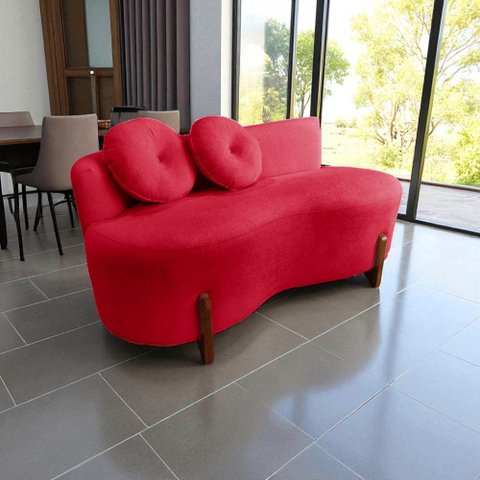 Namoradeira Sofá Feijão Lounge Orgânica Veludo Vermelho
