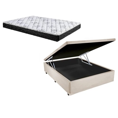 Cama Box Baú Casal Green Bege + Colchão Espuma D33 138x188x17