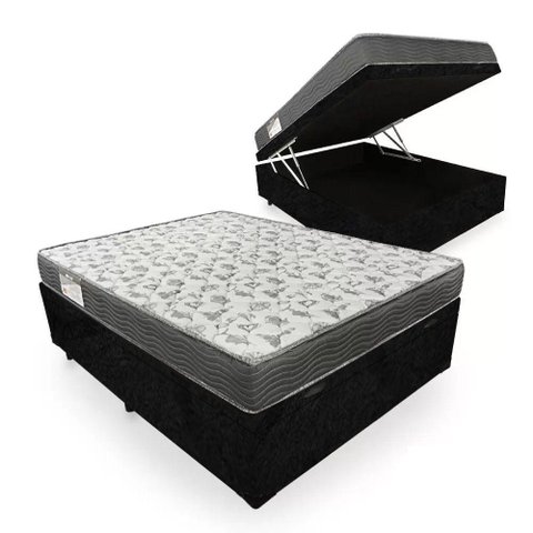 Cama Box Baú Casal Suede + Colchão de Espuma D33 - Sereneprime - 138cm Preto