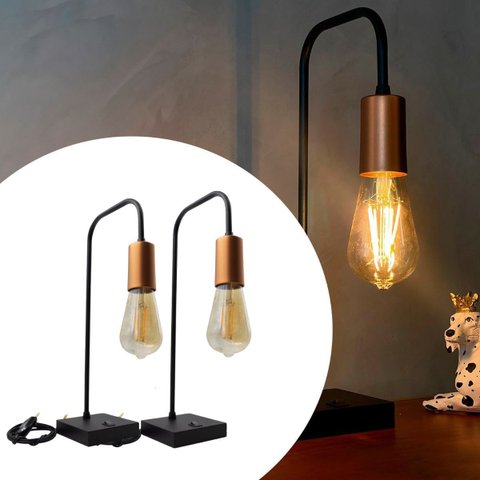 Kit 2 Abajur de Mesa Curvado Alumínio Preto para Sala, Quarto, Cabeceira de Cama, Escritório