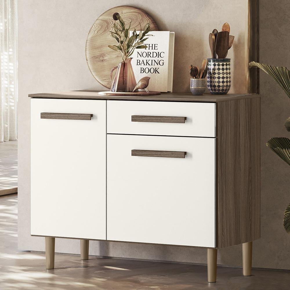 Balcão para Cozinha Lemon com 2 Portas e 1 Gaveta 91 Cm Carvalho Nature/off White - 2