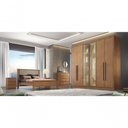 Ver imagem 1 de Guarda Roupa Casal Rizon Glass 6 Portas de Bater 8 Gavetas MDF com Espelho Cumaru Móveis Novo