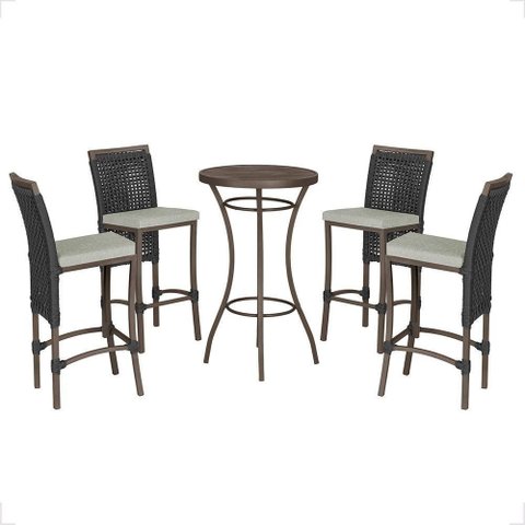 Mesa Bistrô 4 Banquetas Roma Marrom Corda Náutica 3 Trama Preto