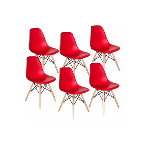Kit 6 Cadeiras Charles Eames Eiffel Vermelha Base Madeira Sala Cozinha Jantar - Bering