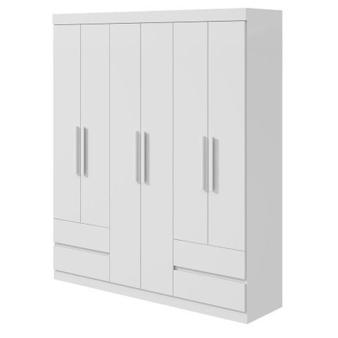 Guarda-roupas 6 Portas 4 Gavetas com Pés sem Espelho Zeus - Lp - Rei de Casa Branco
