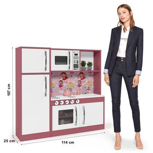 Cozinha Infantil Com Lavanderia Maquina de Lavar e Cabideiro Diana Branco Rosa Ofertamo - 6