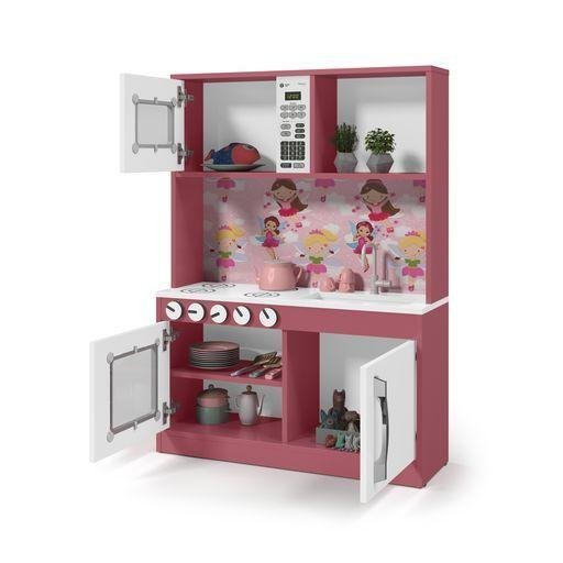Cozinha Infantil Com Lavanderia Maquina de Lavar e Cabideiro Diana Branco Rosa Ofertamo - 2