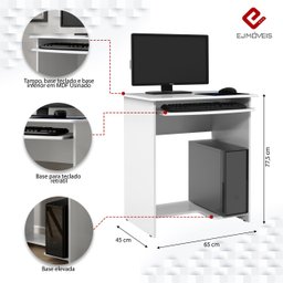 Escrivaninha Mesa Computador Office Compacta Pratica - Ej Moveis:branco - 3