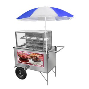 Carrinho de Doces e Bolos Inox Guarda Sol Rodas Pneumáticas Cefaz