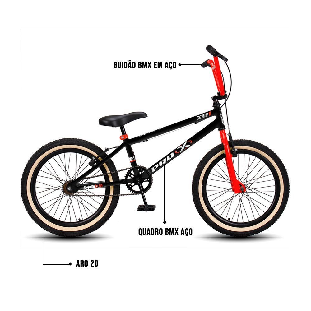 Bicicleta Aro 20 Bmx Pedivela Monobloco em Aço Drop P03 Preto e