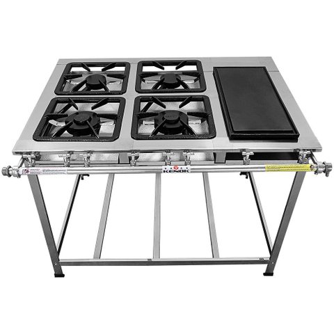 Fogão Serv Kenok 4 Bocas 2 Duplas com Bifeteira Baixa Pressão Fbse4b.838