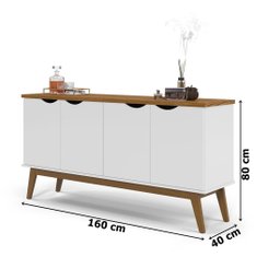 Aparador Buffet Sala De Jantar Cozinha Cantinho Do Café Prism 4 Portas Branco/cumaru - 4