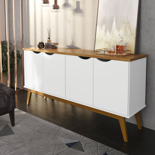 Aparador Buffet para Sala 4 Portas Ripado Eva Cimol MDF Off White