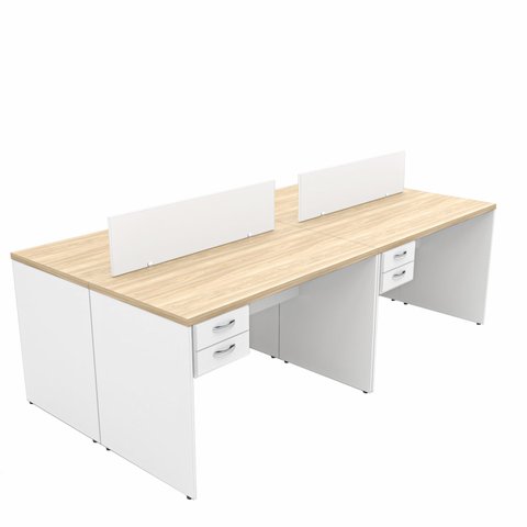 Estação de Trabalho 4 Lugares Mesa 140x60 com 2 Gavetas Escritório - Dubai/Branco