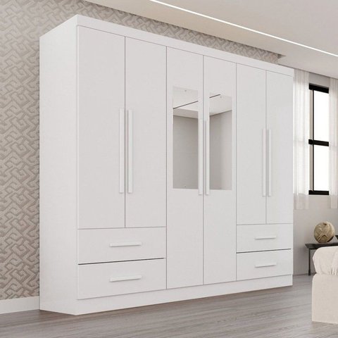 Guarda-Roupa Casal com Espelho 6 Portas 4 Gavetas Texas Premium Branco