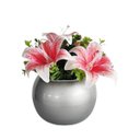 Ver imagem 2 de Arranjo de Mesa Flores de Lírios no Vaso Prateado Vidro