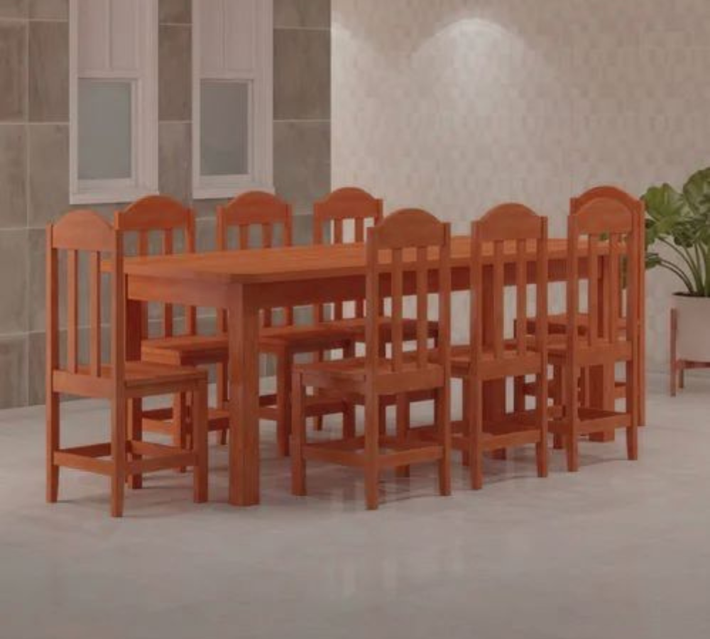 Mesa Com 8 Cadeiras de Madeira Maciça 220x88 Safira Mel