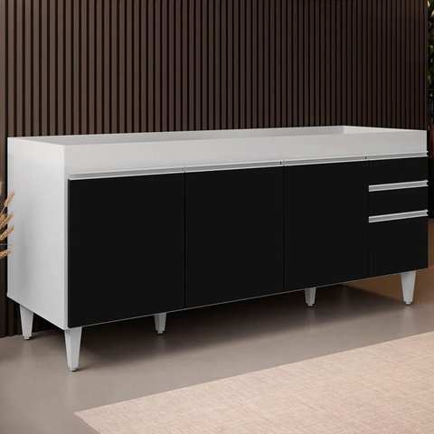 Balcão Gabinete para Pia 180cm sem Tampo Dallas Branco/preto - Lumil