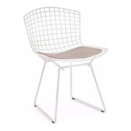 Cadeira Bertoia Branca com Assento Bege - 1