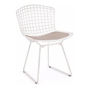 Cadeira Bertoia Branca com Assento Bege