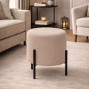 Ver imagem 1 de Puff Luxor Redondo em Linho Pés de Ferro Design Minimalista para Sala Moderna Premium - Bege Claro