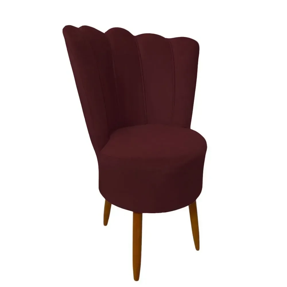 Cadeira Poltrona Decorativa Pétala Veludo Premium Pés Retrô Palito Sala e Quarto Marsala