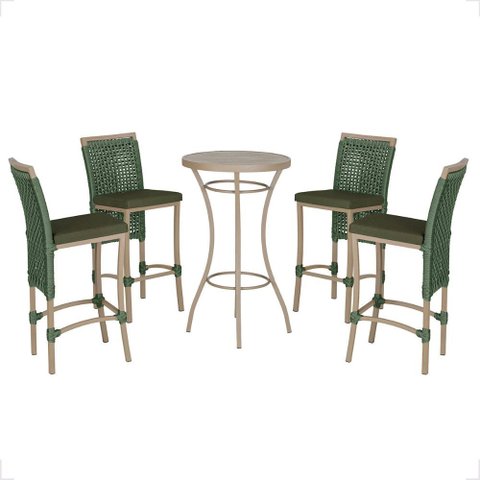 Mesa Bistro e 4 Banquetas Roma Fendi Corda Náutica 12 Trama Original