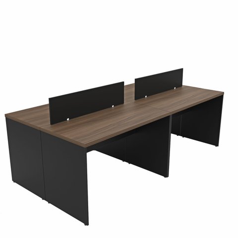 Estação de Trabalho 4 Lugares 140x60 Mesa para Escritório Netmobil - Nogal/Preto
