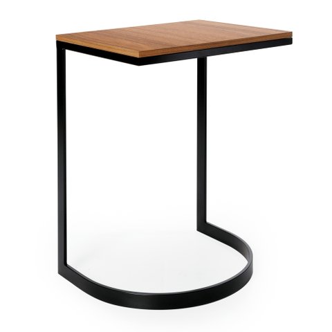Mesa com Tampo de Madeira de 50cm X 40cm (67cm) de Altura em Ferro Pintado de Preto Fosco Stainless