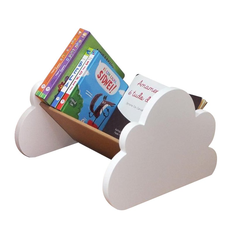 Porta Livros Nuvem - Revisteiro de chão 40 cm - Montessori:Branco