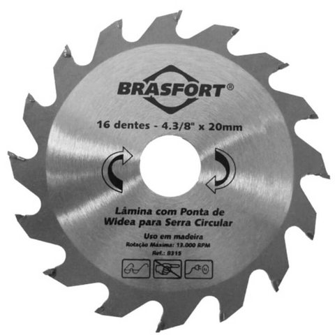 Serra Circular de Vídea com 16 Dentes 4.3/8"" X 20mm - 8315 - Brasfort Serra Circular de Vídea com 1