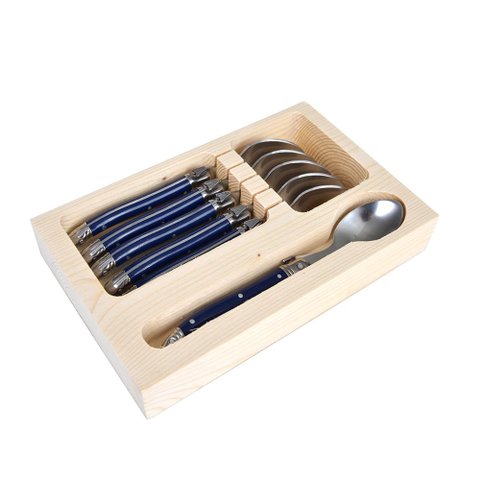 Conjunto de 6 COLHERES SOBREMESA Laguiole LA TOUR Luxo com bandeja de madeira- azul