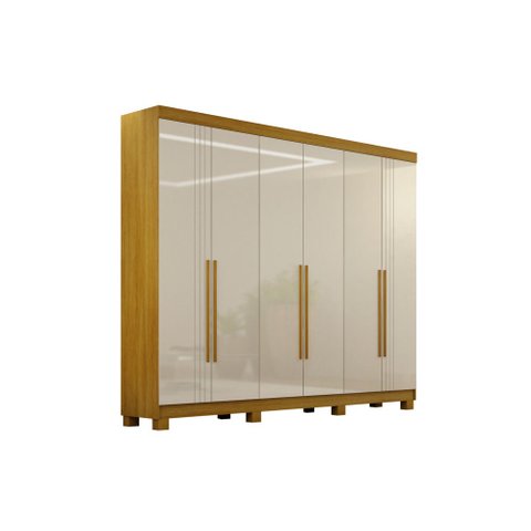 Roupeiro 6 Portas 2 Gavetas Detalhe Friso Madri Cinamono/Off White
