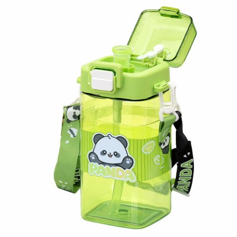 Squeeze Infantil Panda Alça e Canudo Verde 730ml - Quanhe