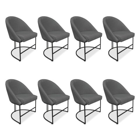 Kit 08 Cadeiras Poltrona de Jantar Bela Veludo Base Metálica Industrial Preto - Pallazio