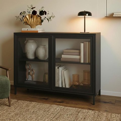 Balcão Aparador Refresh 90cm X 45,5cm com 2 Portas de Vidro e 2 Prateleiras para Sala de Estar Cor: