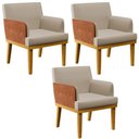 Ver imagem 1 de Kit 03 Poltronas Decorativas Base Mel Beatriz W01 Linho Bege Couríssimo Camel - Lyam Decor