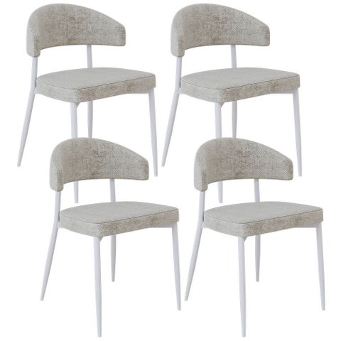 Kit 04 Cadeiras Estofada para Sala de Jantar Serena Branco C01 Linho Lautrec Off White - Lyam Decor