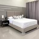 Ver imagem 1 de Cama com Cabeceira Almofadada Módena Linho Bege Rbl Casal 1,40 X 1,90
