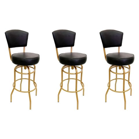 Banqueta Alta Bar Giratória com Encosto cor Dourado fosco Assento grosso Confortável preto Kit 3 uni