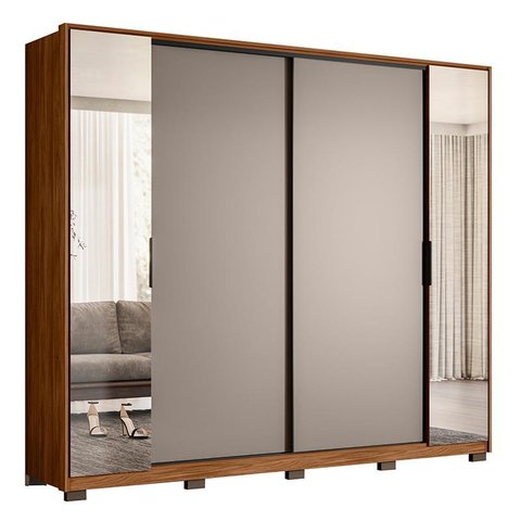 Guarda Roupa Casal Laredo 4 Portas Flex Nogueira/nude Prime Tx com Espelho e Pés - Demartêz