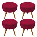 Ver imagem 1 de Kit 4 Puffs Banqueta Redonda Nina Veludo Vermelho Pés Palito Castanho - Pallazio