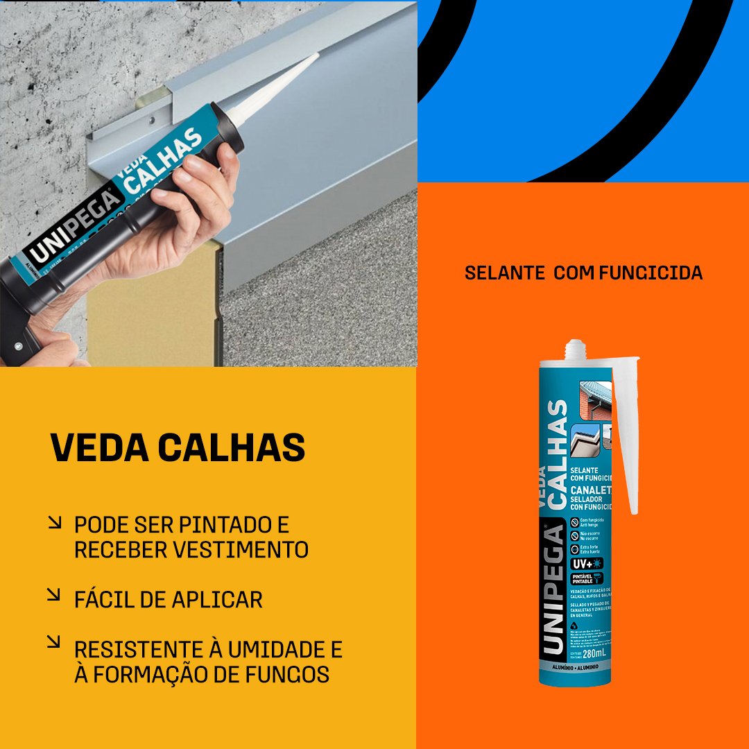 Selante Veda Calhas e Rufos Silicone Adesivo 280ml Unipega Cinza - 2