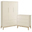Ver imagem 1 de Jogo de Quarto Classic Guarda Roupa 3 Portas e Cômoda 3 Gavetas Areia Fosco com Pés Madeira