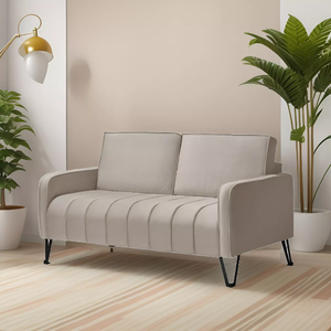 Sofá Living Savana 2 Lugares C/ Pé de Ferro Preto 1,58 Mts Veludo Bege - Espuma D-28