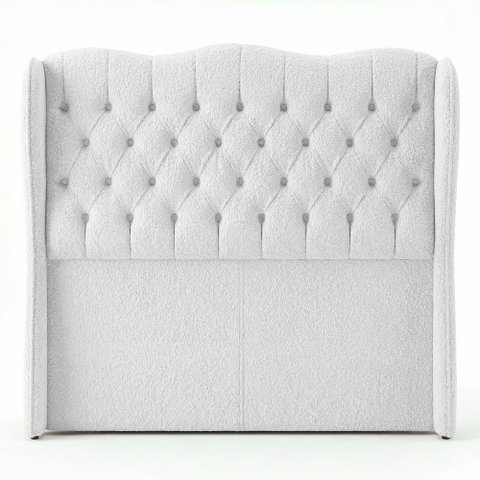 Cabeceira Cama Box King Size Alora 195cm Estofada Capitonê Moderna Bouclê Branco - Desk Design